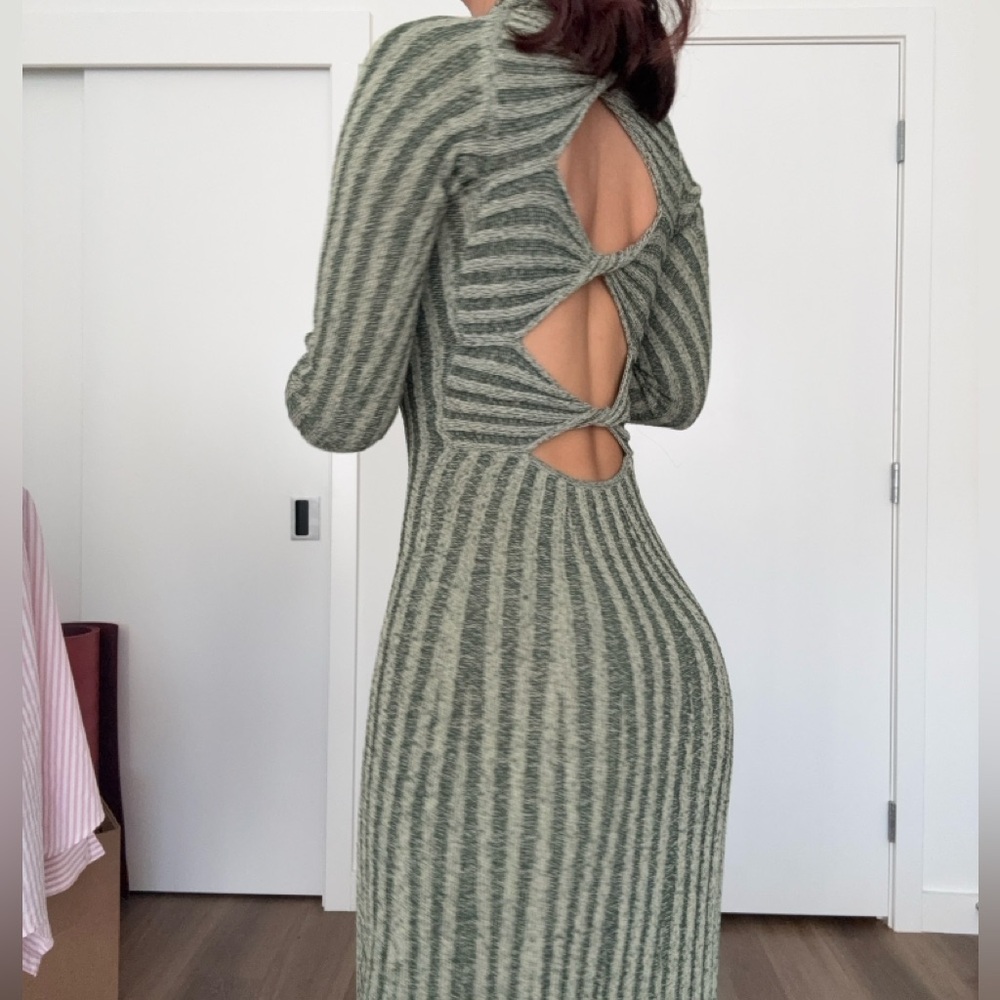 Dion Lee Green Twist Back Rib Knit Dress in XS